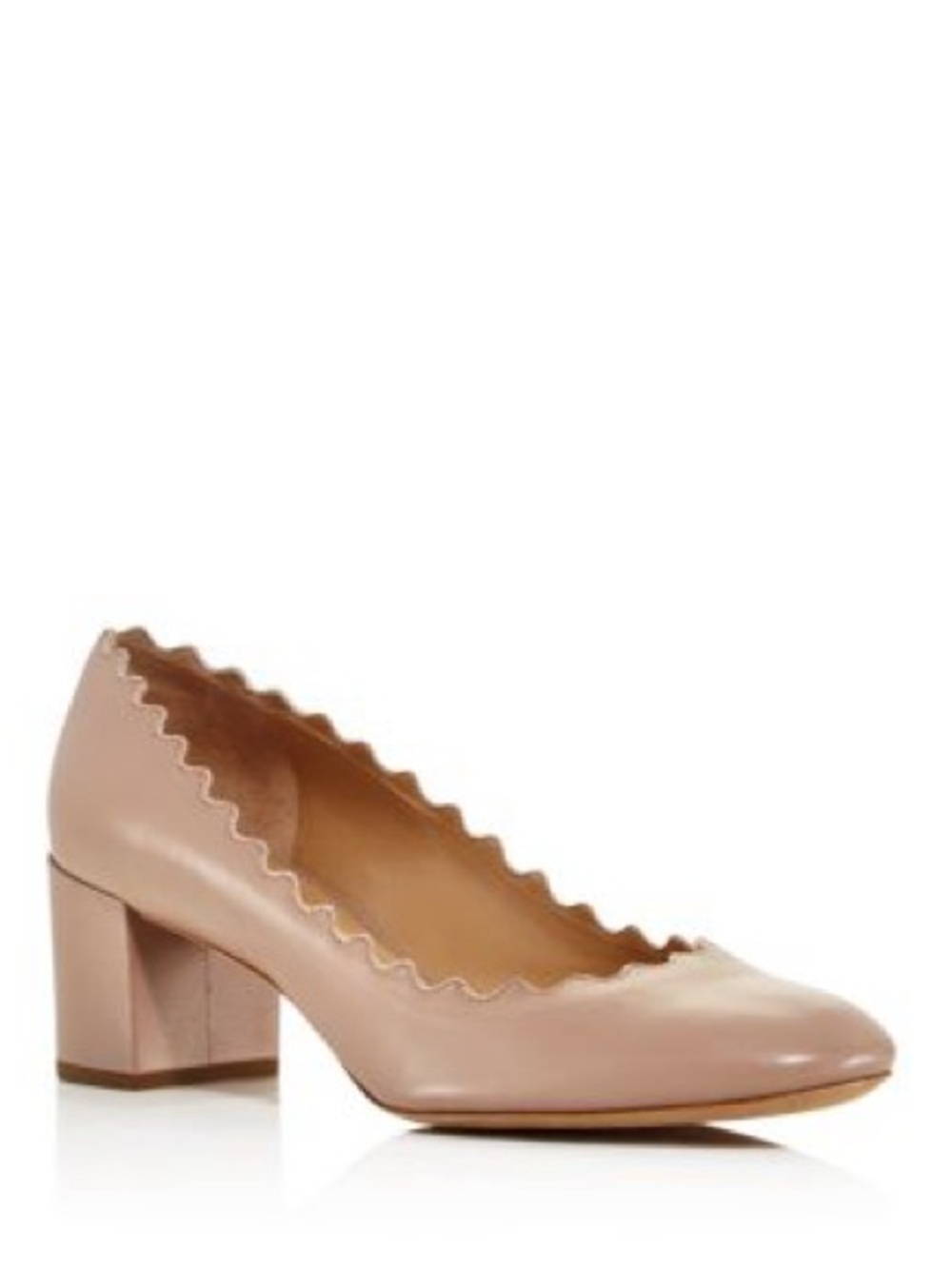 Chloe Lauren Nude Scalloped Block Heel Pumps, 40.5